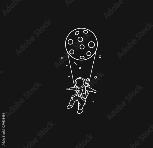 Music concept banner hanging astronauts poster, Flat Line Art Vector Design illustration.