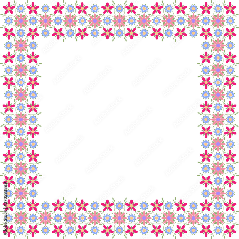 Decorative frame of colorful wild flowers. Square composition