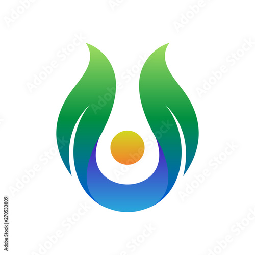 initial/letter u logo with people,water drop and leaf shape, initial letter u for health care logo