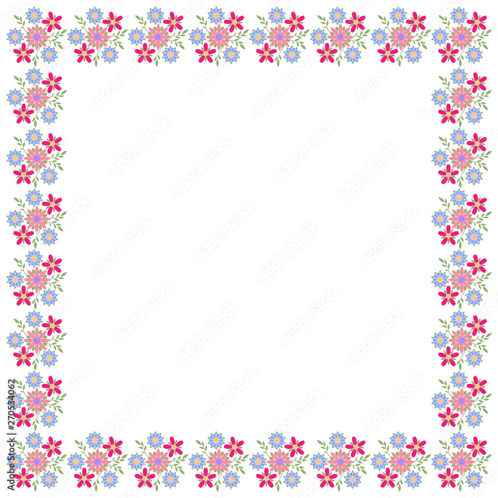 Decorative frame of colorful wild flowers. Square composition