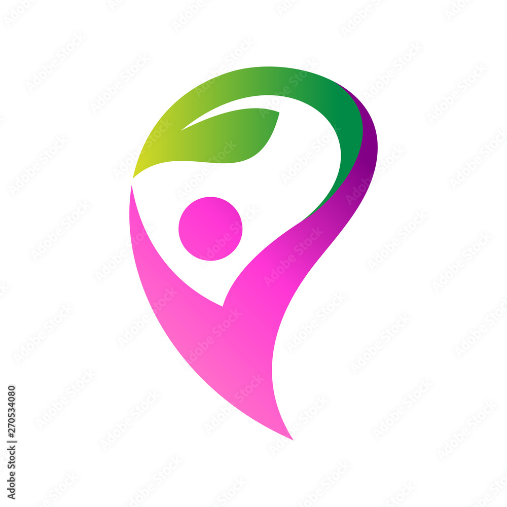 human with leaf logo design for healthy life