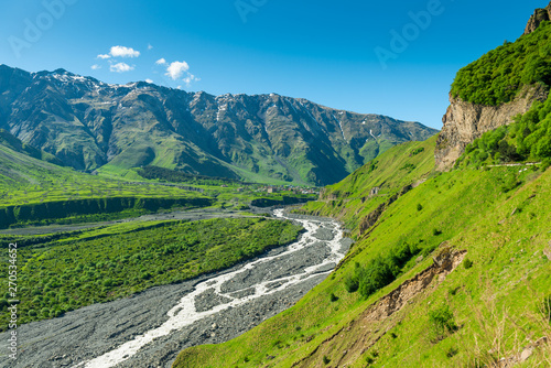 Scenic spring view of the Caucasus Mountains in Georgia