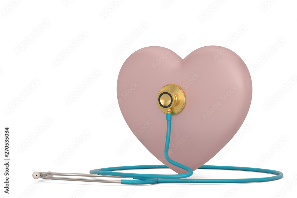 Stethoscope and heart isolated on white background. 3D illustration. Stethoscope and heart isolated on white background. 3D illustration.