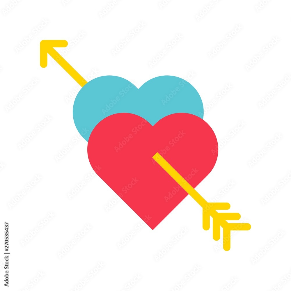 Hearts with arrow vector, Valentine and love related flat icon Hearts with arrow vector, Valentine and love related flat icon