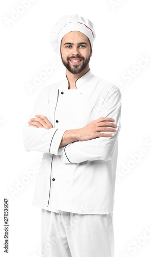 Handsome male chef on white...