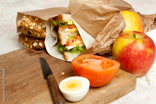 Fruit and sandwiches for lunch photo