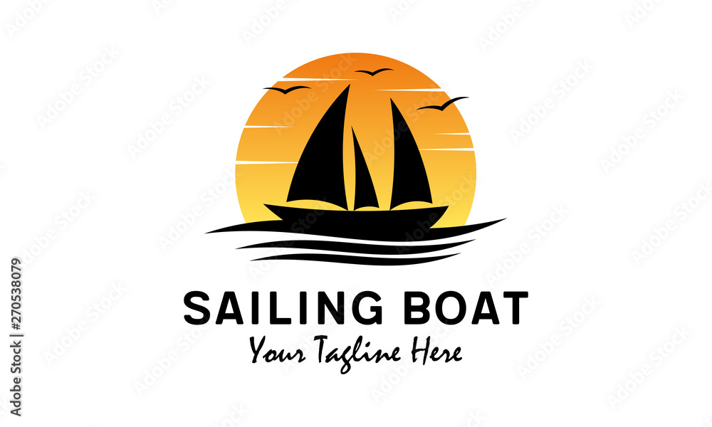 Sailing boat with ocean wave logo design Sailing boat with ocean wave logo design