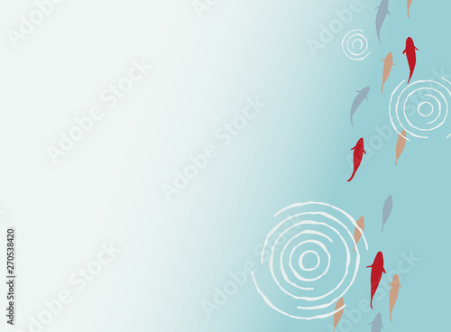 Japanese gold fishes  and traditional water wave pattern vector background 
