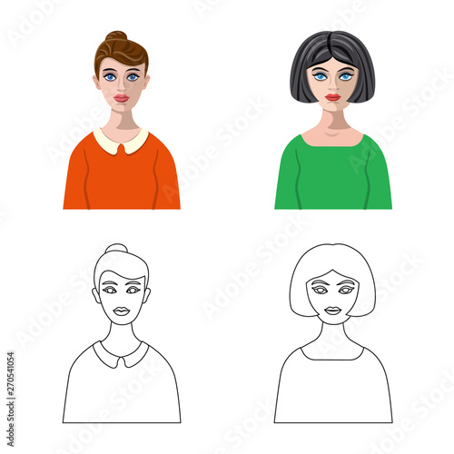Isolated object of hairstyle and profession  sign. Set of hairstyle and character  vector icon for stock.