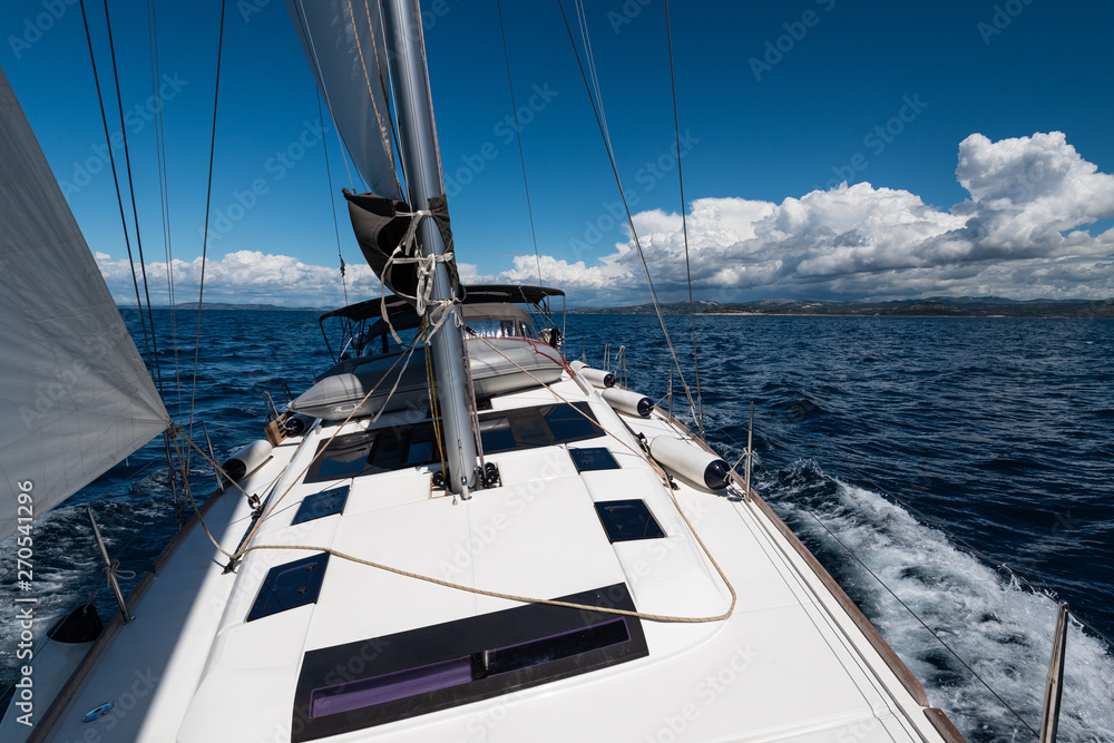 Naklejka premium Luxury yacht at sea race. Sailing regatta. Cruise yachting