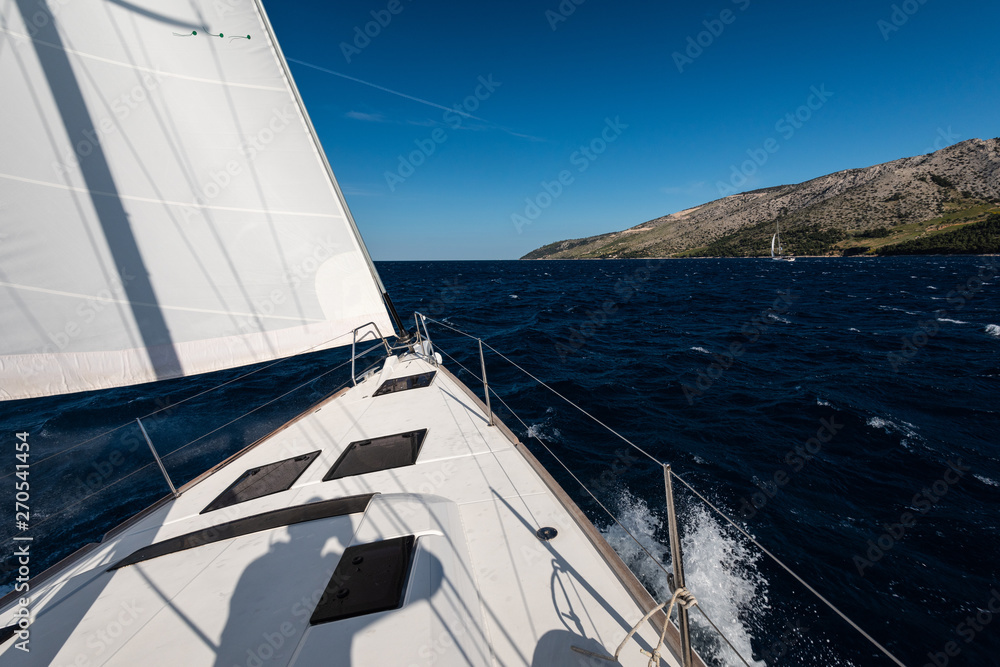 Fototapeta premium Luxury yacht at sea race. Sailing regatta. Cruise yachting