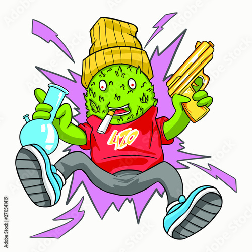 mascot gangster cartoon cannabis monster