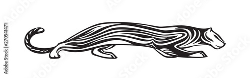 Stylized silhouette of wildcat. Vector animal illustration, black isolated on white background. Graphic image for tattoo, logo or mascot. Symbol of power and freedom