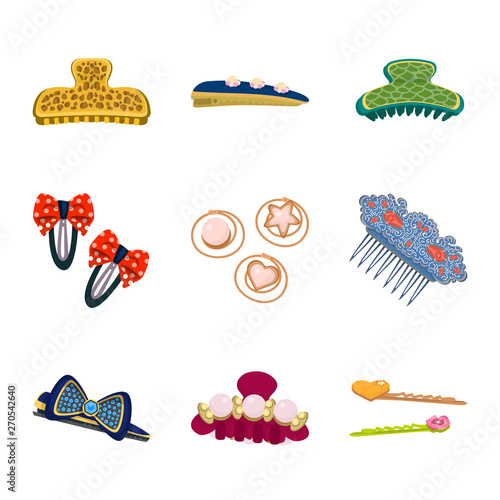 Vector illustration of barrette and hair symbol. Collection of barrette and accessories stock vector illustration.
