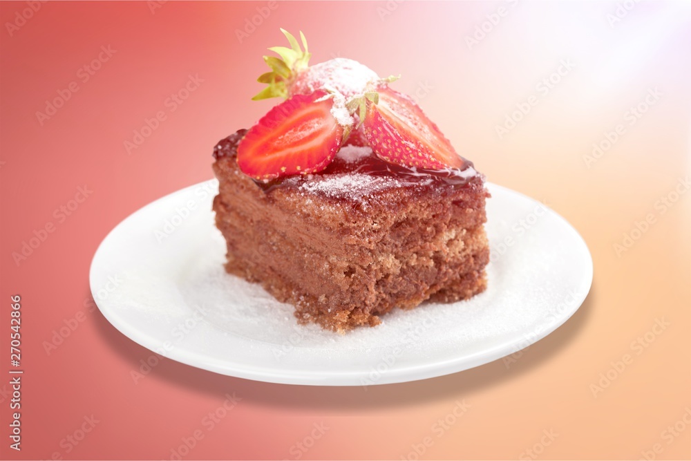 slice of delicious chocolate cake over white (with sample text) slice of delicious chocolate cake over white (with sample text)