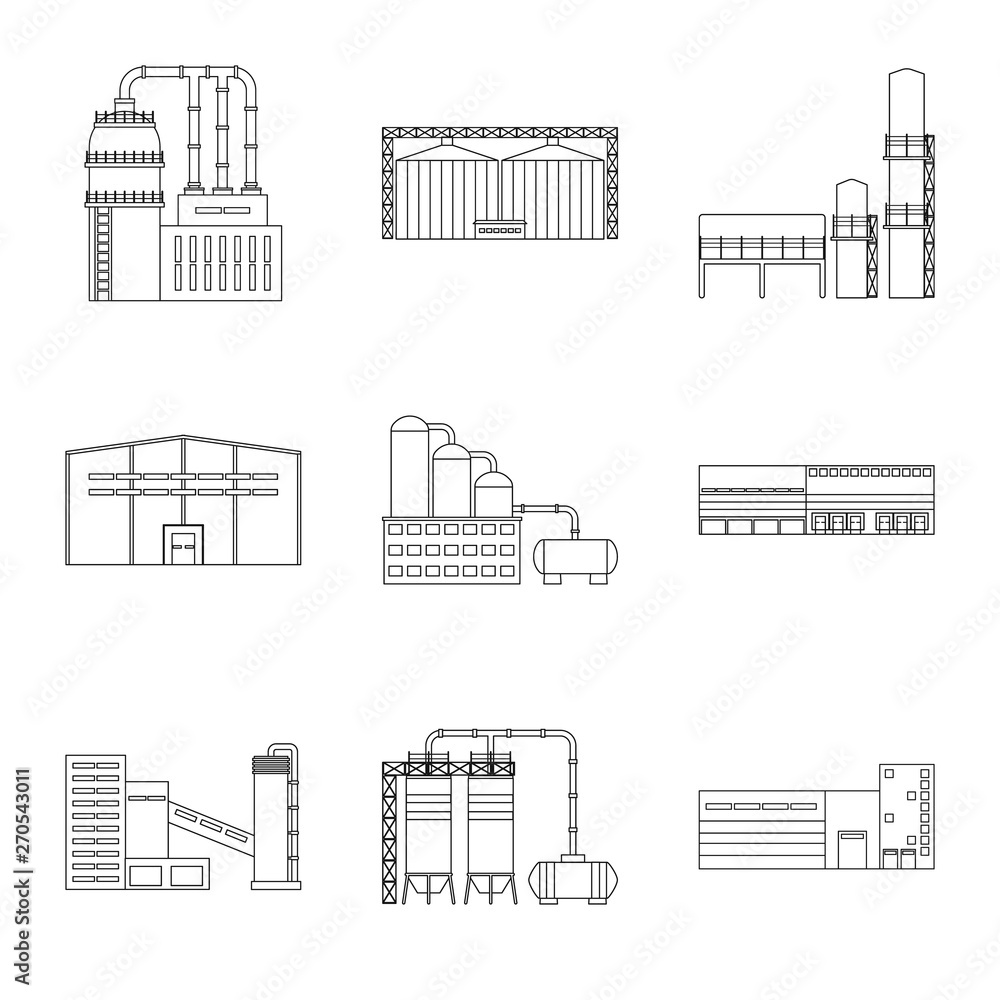 Vector design of manufacturing and company sign. Collection of manufacturing and structure vector icon for stock.