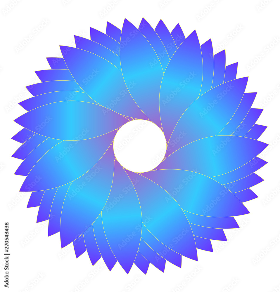 graphic symbol stylized rotating flower in blue shades on white graphic symbol stylized rotating flower in blue shades on white