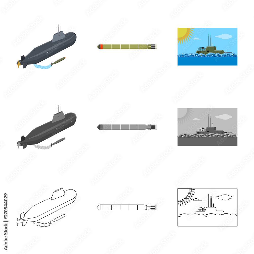 Naklejka premium Vector illustration of war and ship sign. Collection of war and fleet stock vector illustration.
