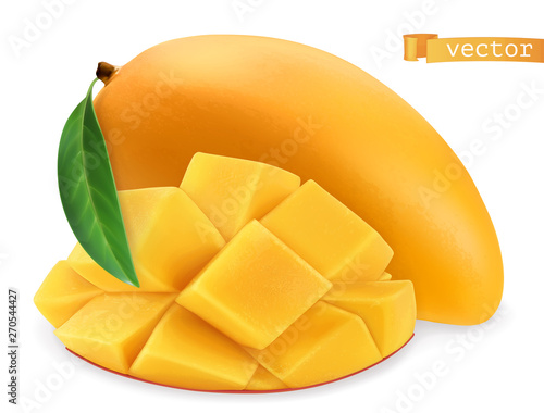 Yellow mango. Fresh fruit. 3d realistic vector icon