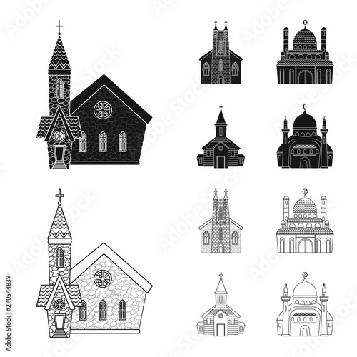 Vector design of cult and temple logo. Collection of cult and parish stock vector illustration.