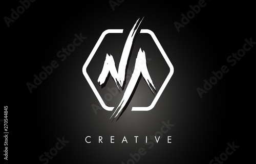 NA N A Brushed Letter Logo Design with Creative Brush Lettering Texture and Hexagonal Shape photo