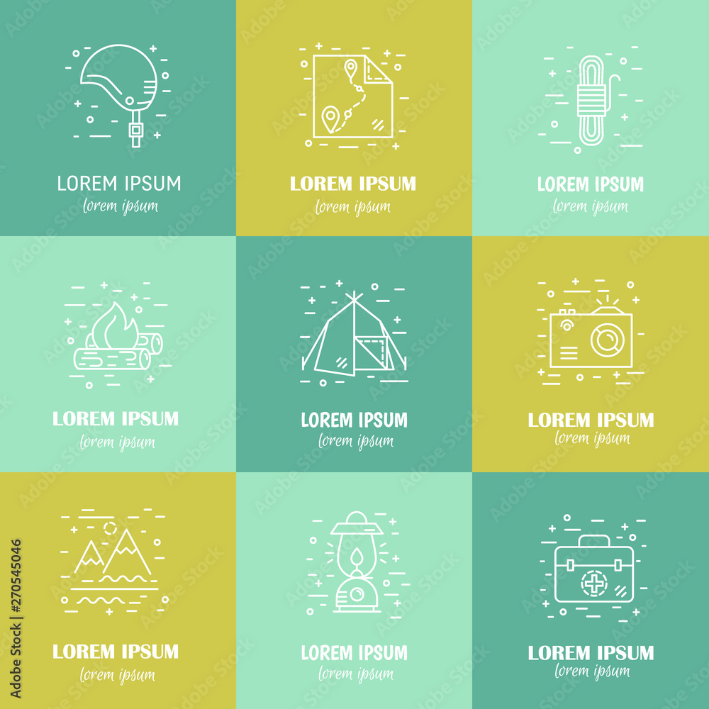 Rafting equipment line icons vector big collection