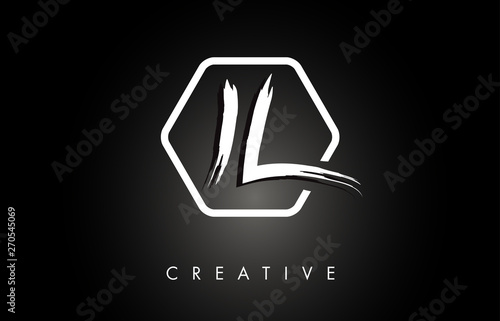 IL I L Brushed Letter Logo Design with Creative Brush Lettering Texture and Hexagonal Shape