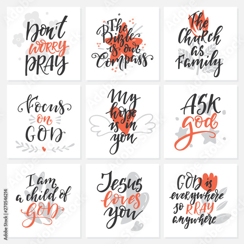 Set of religions lettering and cliparts vector