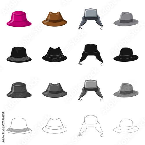 Vector illustration of headgear and cap symbol. Set of headgear and accessory vector icon for stock.