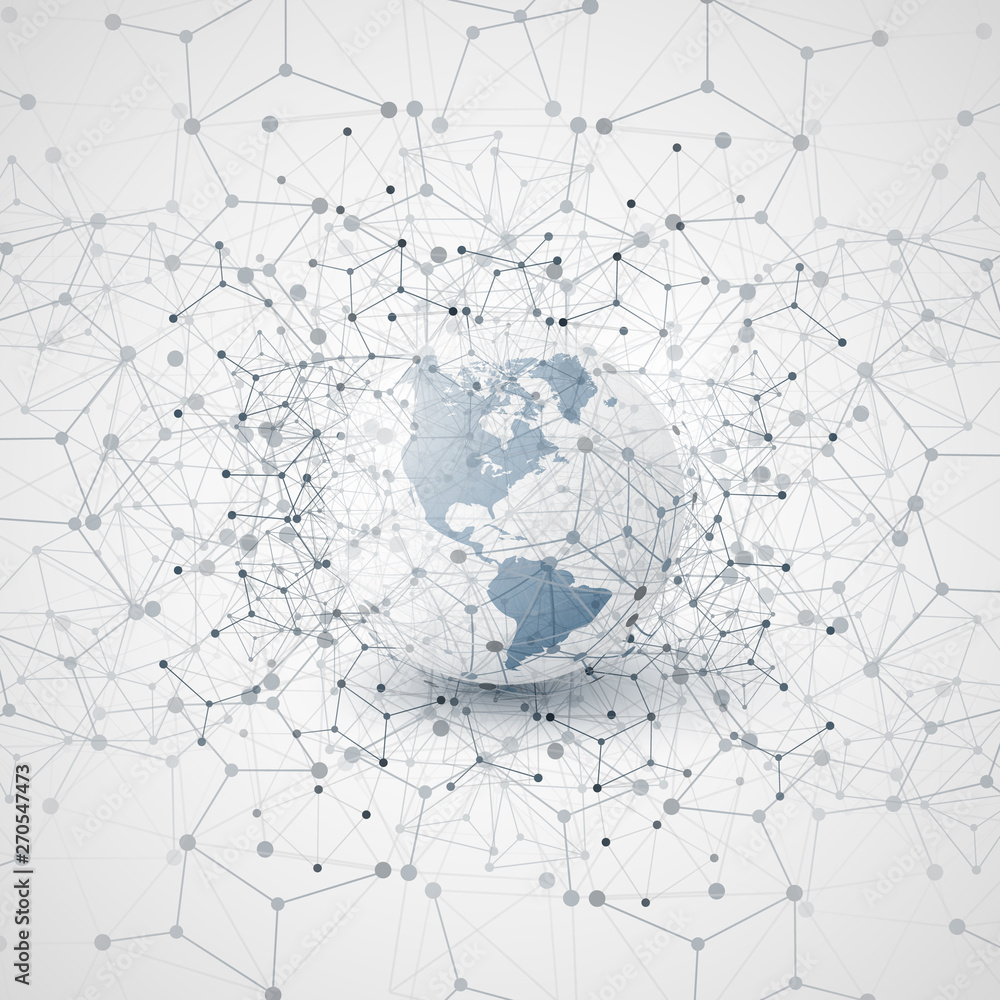     Cloud Computing and Global Networks Concept Design with Earth Globe and Geometric Network Mesh 