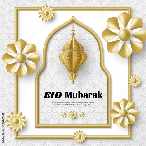Eid Mubarak background. Islamic Arabic template. Greeting card