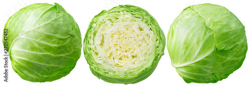 Slika na platnu Cannonball cabbage set isolated on white background