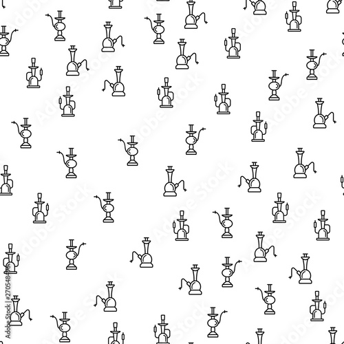 Oriental Smoking Hookah Seamless Pattern Vector. Orient Nargile, Hubbly Bubbly, Shisha Hookah With Pipe Monochrome Texture Icons. Tradition Relax Aroma Smoker Gentle Tobacco Template Flat Illustration