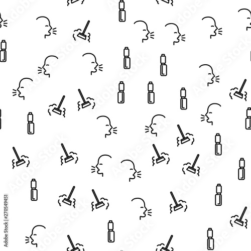 Respiratory Asthma System Seamless Pattern Vector. Mop And Dust, Coughing Character And Respiratory Apparatus Monochrome Texture Icons. Allergy Health Care Template Flat Illustration