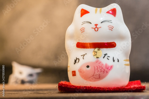 cute ceramics happy cat display on table