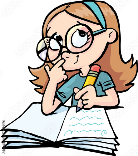 girl works homework and thinks about the task