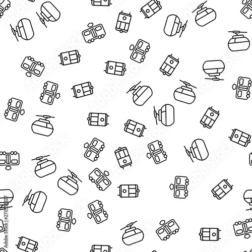 Means Of Rail Transport Seamless Pattern Vector. Futuristic Funicular And Cable Way Car, Vintage Old Streetcar Tram Types Of Passenger Transport Monochrome Texture Icons. Template Flat Illustration