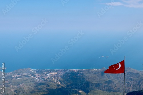 turkish flag in the wind, olympos telefirik, turkey