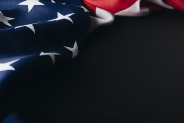 national flag of united states of america isolated on black, memorial day concept