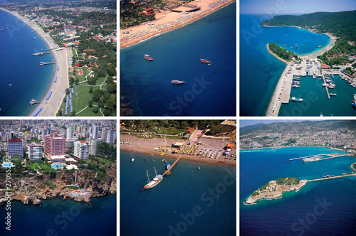 Fototapeta Naklejka Na Ścianę i Meble -  arial view of group of Mediterranean seaside of Turkey images in a row