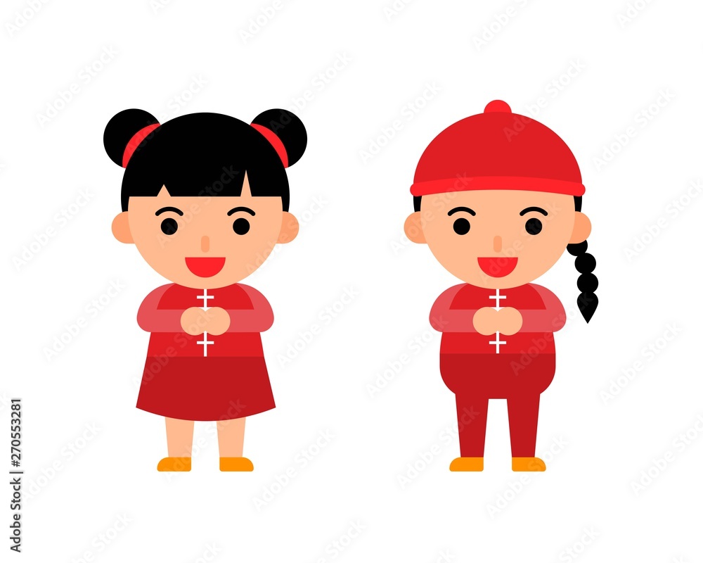 china new year illustration flat design of boy and girl for use as poster or banner china new year illustration flat design of boy and girl for use as poster or banner