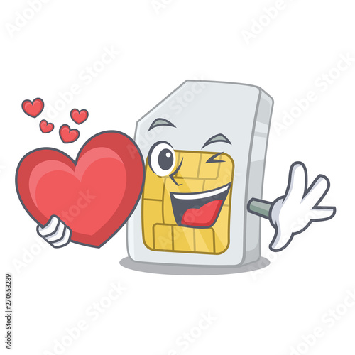 With heart simcard isolated with in the cartoon