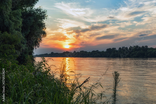 Wild Danube delta colorful sunset