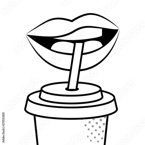 sexy lips drinking soda black and white