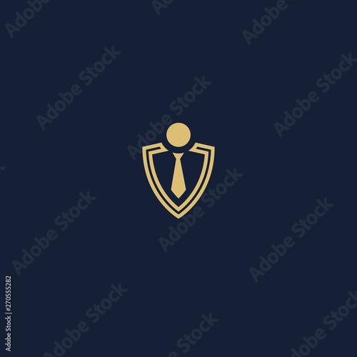 Heraldic symbols of shield and businessman with a tie - logo - protection at work