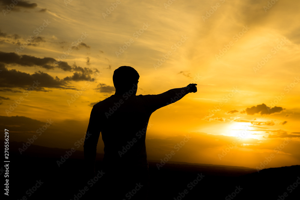 man hand show sunset