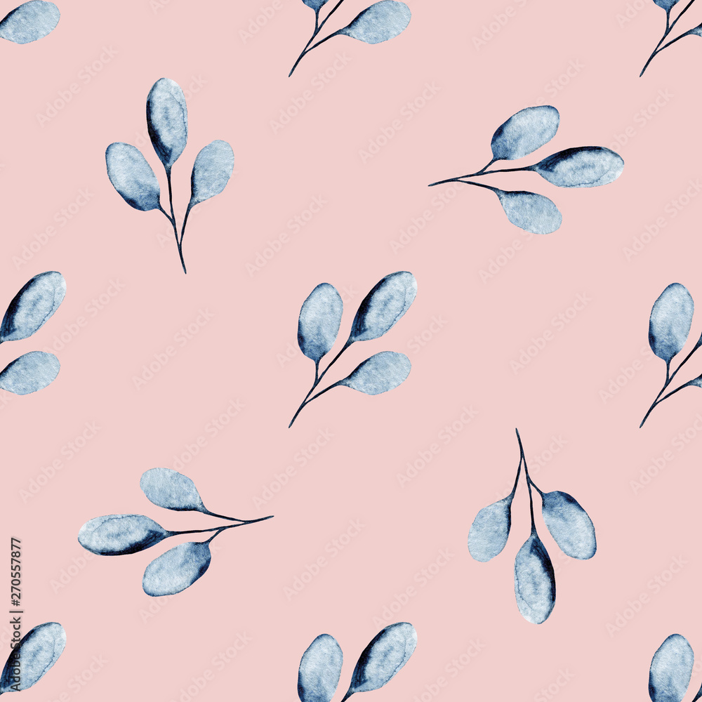 Watercolor seamless pattern. Floral print with leaves. Repeating background.