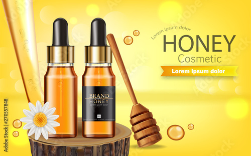 Honey serum bottle Vector realistic. Product placement mock up. Label design ...
