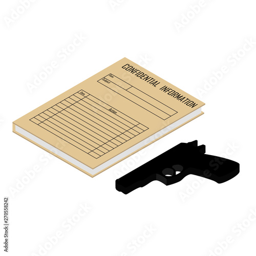 Gun and files with confidentional information concept.