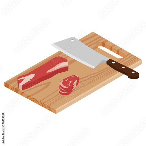 Fresh raw beef meat and butcher meat knife on a cutting board